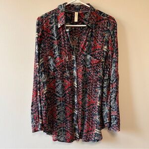 Pilcro Anthropologie Leilani Button Front Tunic Top Women’s Size Medium Blue Red